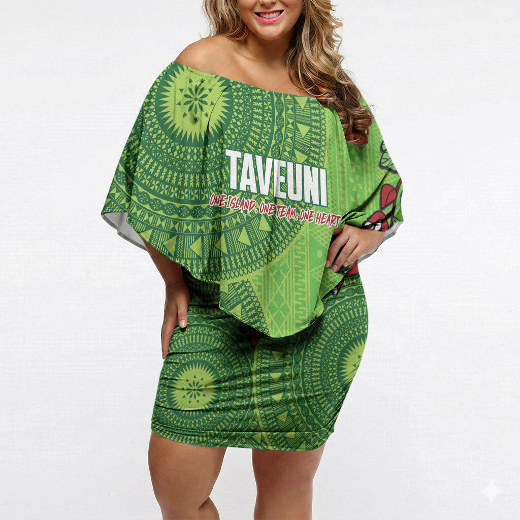 Taveuni Fiji 2026 Rugby Custom Off Shoulder Short Dress Tagimoucia Fijian Tapa Pattern LT14 Women Green - Polynesian Pride