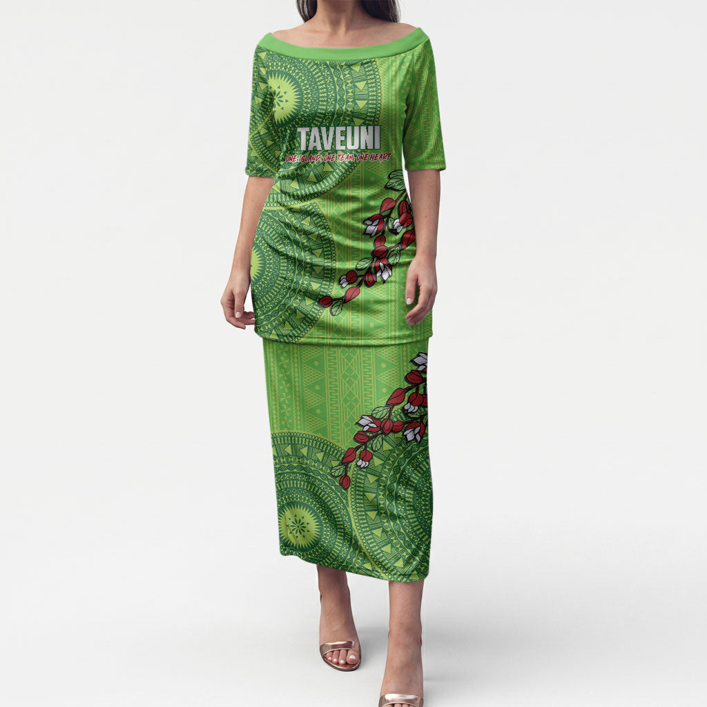 Taveuni Fiji 2026 Rugby Custom Puletasi Tagimoucia Fijian Tapa Pattern LT14 Long Dress Green - Polynesian Pride