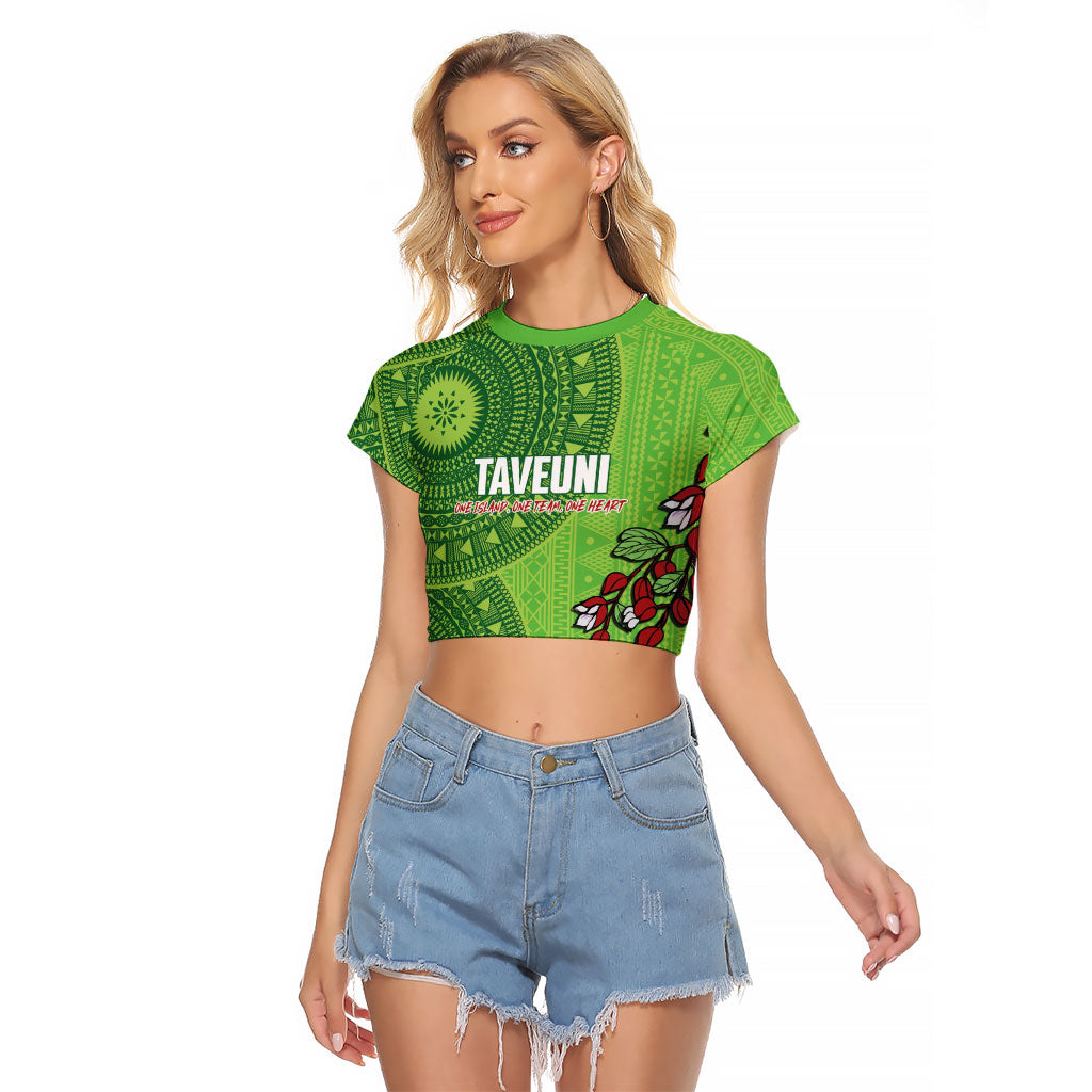 Taveuni Fiji 2026 Rugby Custom Raglan Cropped T Shirt Tagimoucia Fijian Tapa Pattern LT14 Female Green - Polynesian Pride