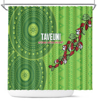 Taveuni Fiji 2026 Rugby Shower Curtain Tagimoucia Fijian Tapa Pattern LT14 Green - Polynesian Pride