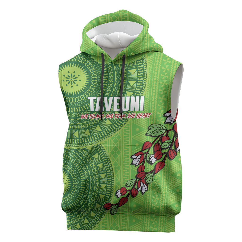 Taveuni Fiji 2026 Rugby Custom Sleeveless Hoodie Tagimoucia Fijian Tapa Pattern LT14 Green - Polynesian Pride