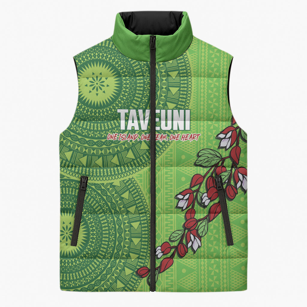 Taveuni Fiji 2026 Rugby Custom Sleeveless Puffer Jacket Tagimoucia Fijian Tapa Pattern LT14 Unisex Green - Polynesian Pride