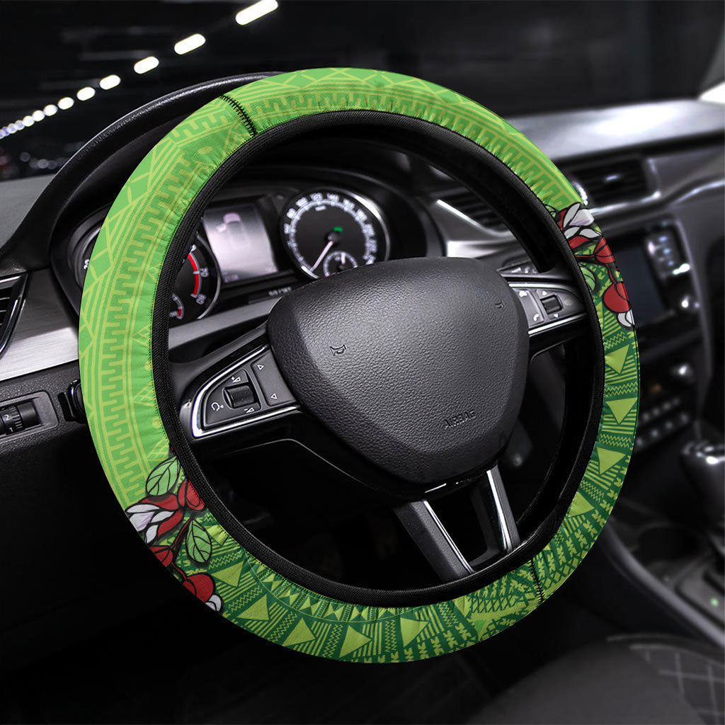 Taveuni Fiji 2026 Rugby Steering Wheel Cover Tagimoucia Fijian Tapa Pattern LT14 Universal Fit Green - Polynesian Pride