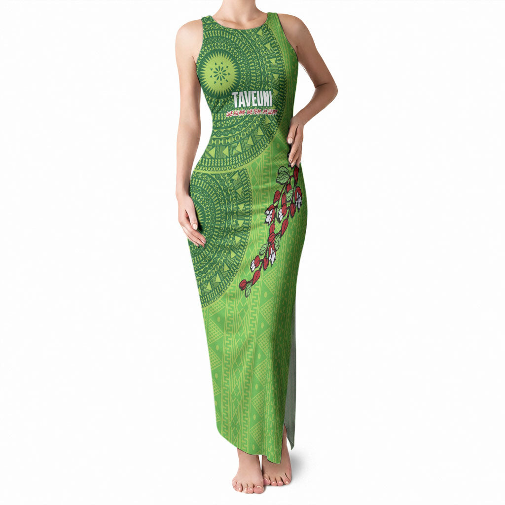Taveuni Fiji 2026 Rugby Custom Tank Maxi Dress Tagimoucia Fijian Tapa Pattern LT14 Women Green - Polynesian Pride