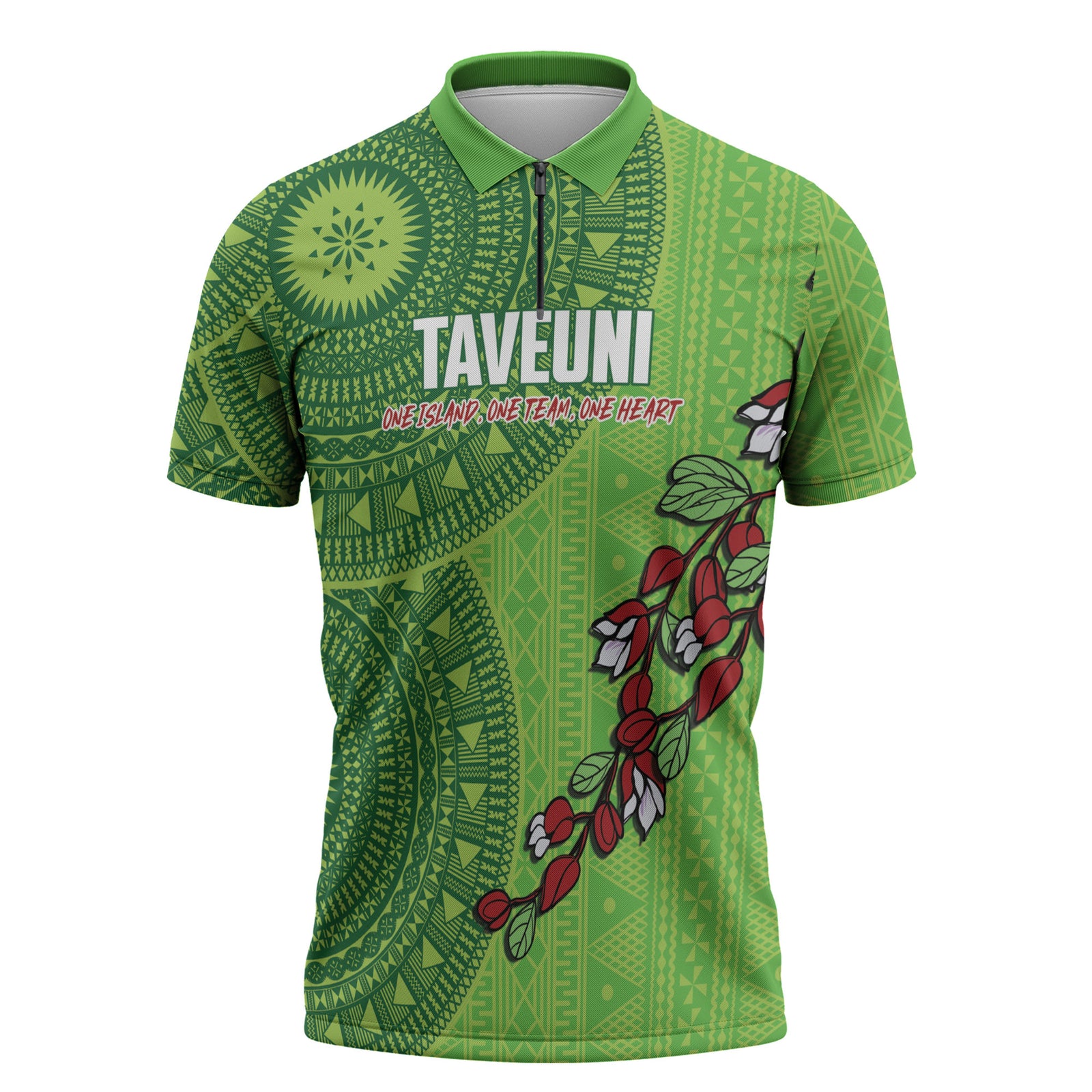Taveuni Fiji 2026 Rugby Custom Zipper Polo Shirt Tagimoucia Fijian Tapa Pattern LT14 Green - Polynesian Pride