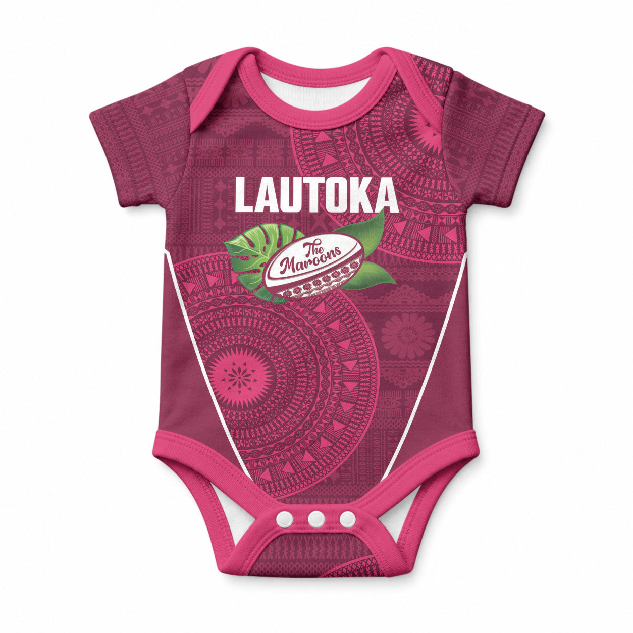 Lautoka Fiji 2026 Rugby Custom Baby Onesie Go Maroons Fijian Tapa Pattern LT14 Maroon - Polynesian Pride