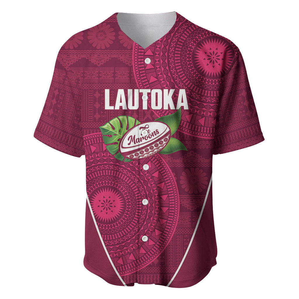 Lautoka Fiji 2026 Rugby Custom Baseball Jersey Go Maroons Fijian Tapa Pattern LT14 Maroon - Polynesian Pride