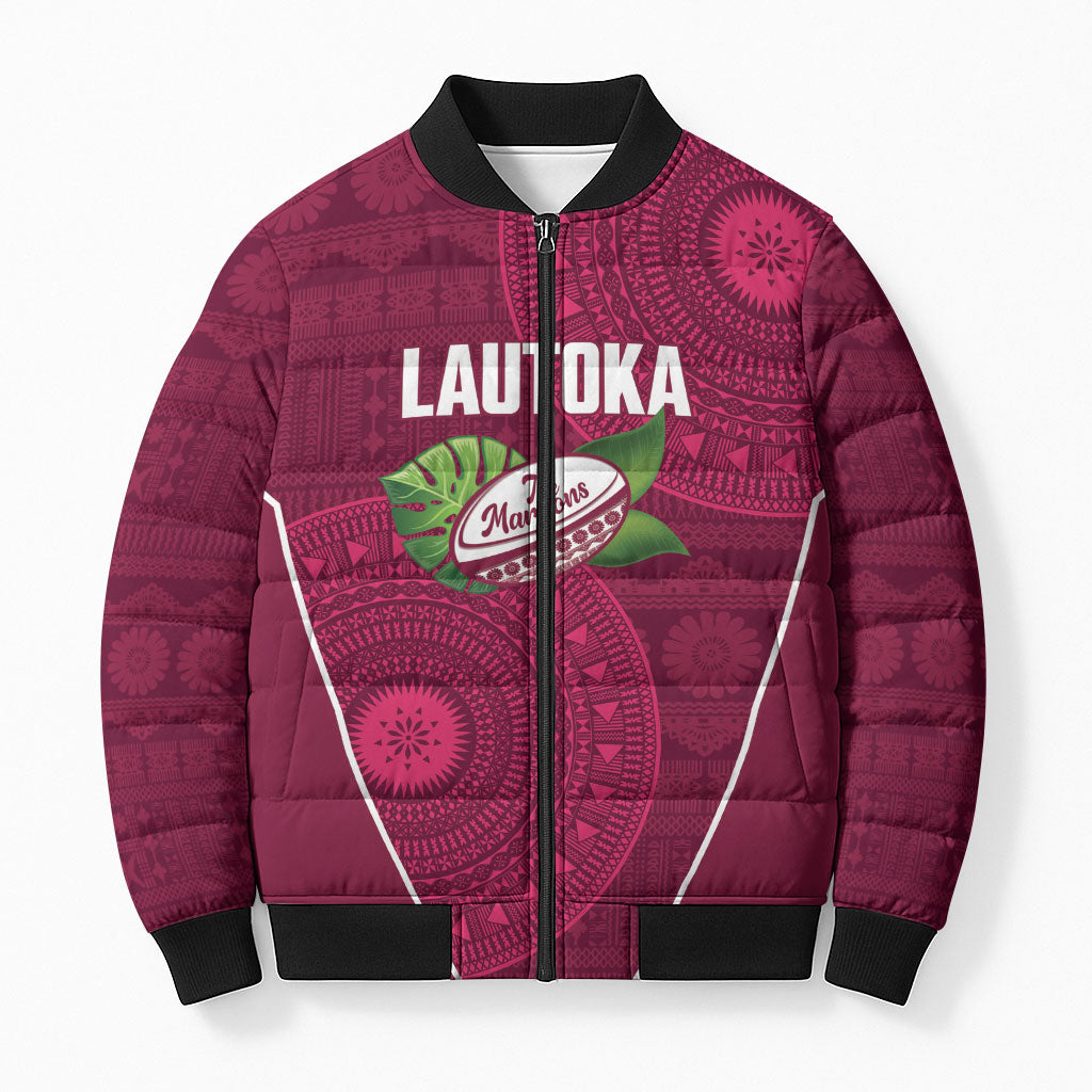 Lautoka Fiji 2026 Rugby Custom Bomber Puffer Jacket Go Maroons Fijian Tapa Pattern LT14 Unisex Maroon - Polynesian Pride