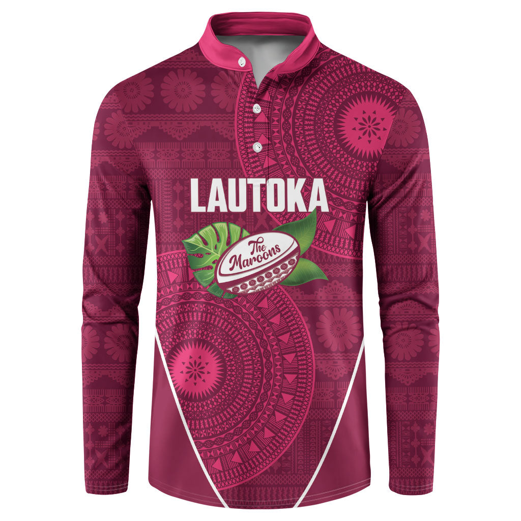 Lautoka Fiji 2026 Rugby Custom Button Sweatshirt Go Maroons Fijian Tapa Pattern LT14 Maroon - Polynesian Pride