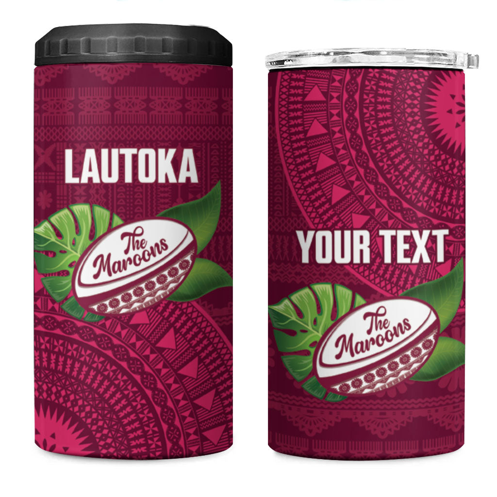 Lautoka Fiji 2026 Rugby Custom 4 in 1 Can Cooler Tumbler Go Maroons Fijian Tapa Pattern LT14 One Size: 16 oz Maroon - Polynesian Pride