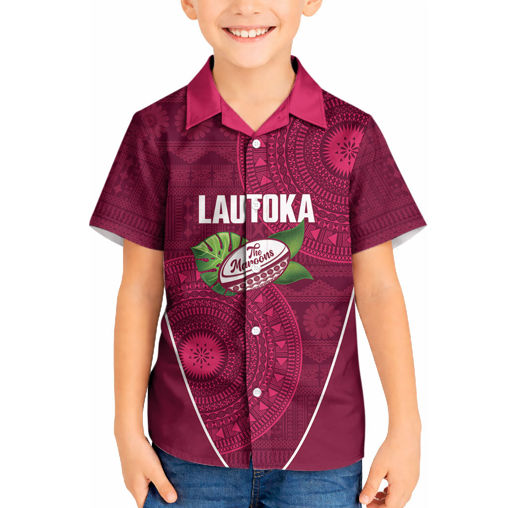 Lautoka Fiji 2026 Rugby Custom Kid Hawaiian Shirt Go Maroons Fijian Tapa Pattern LT14 Kid Maroon - Polynesian Pride
