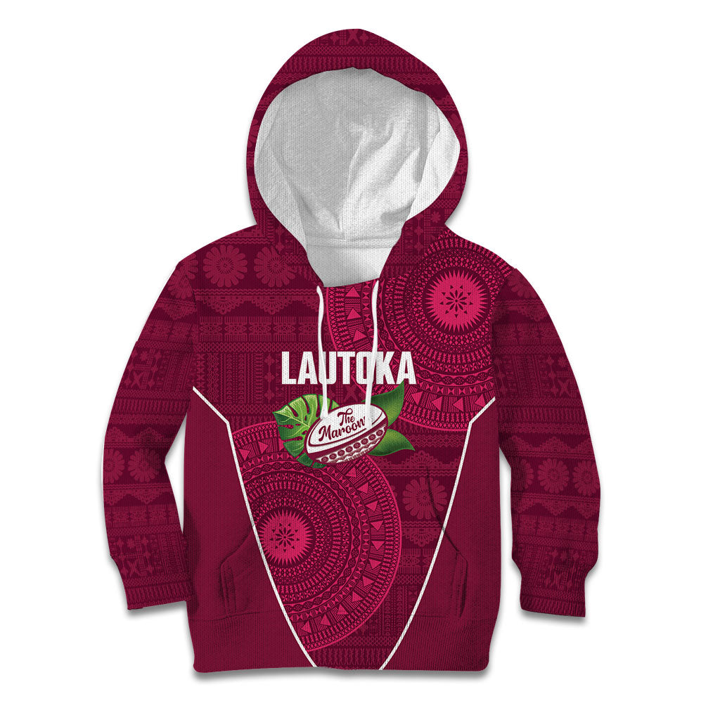 Lautoka Fiji 2026 Rugby Custom Kid Hoodie Go Maroons Fijian Tapa Pattern LT14 Hoodie Maroon - Polynesian Pride