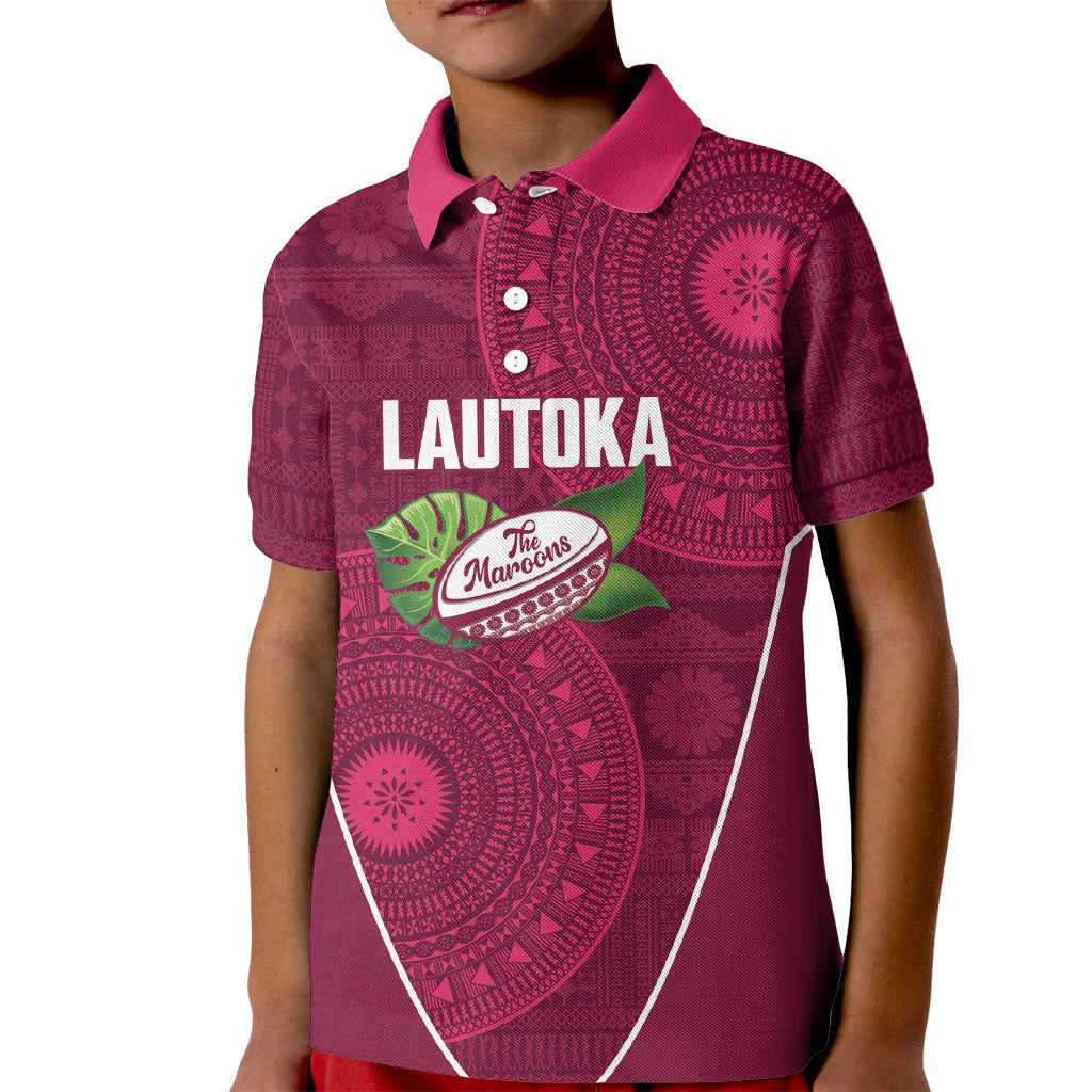 Lautoka Fiji 2026 Rugby Custom Kid Polo Shirt Go Maroons Fijian Tapa Pattern LT14 Kid Maroon - Polynesian Pride