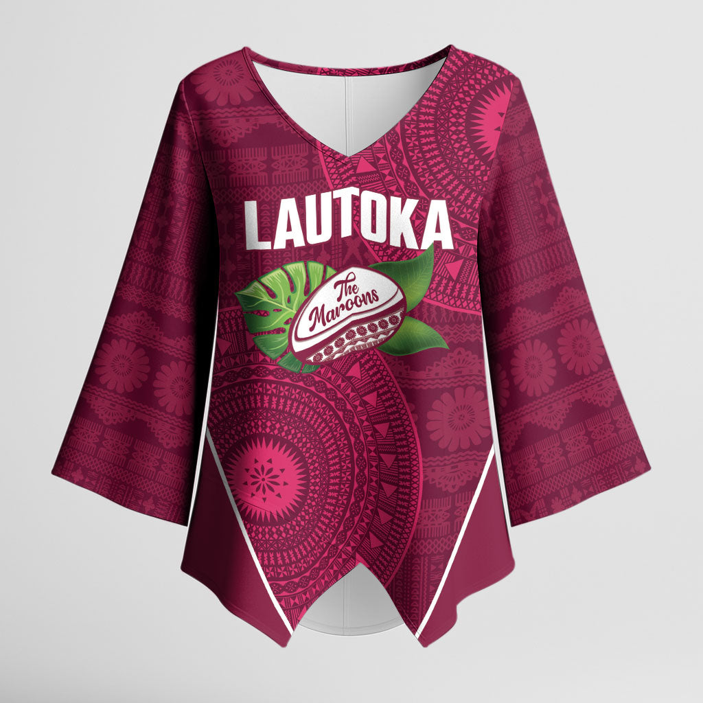 Lautoka Fiji 2026 Rugby Custom Kimono Sleeve Blouse Go Maroons Fijian Tapa Pattern LT14 Female Maroon - Polynesian Pride