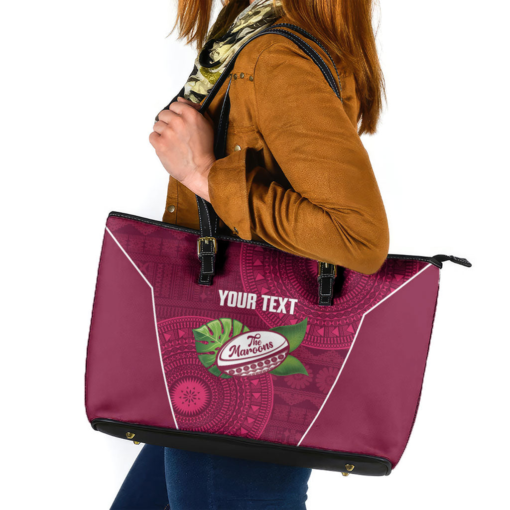 Lautoka Fiji 2026 Rugby Custom Leather Tote Bag Go Maroons Fijian Tapa Pattern LT14 Maroon - Polynesian Pride