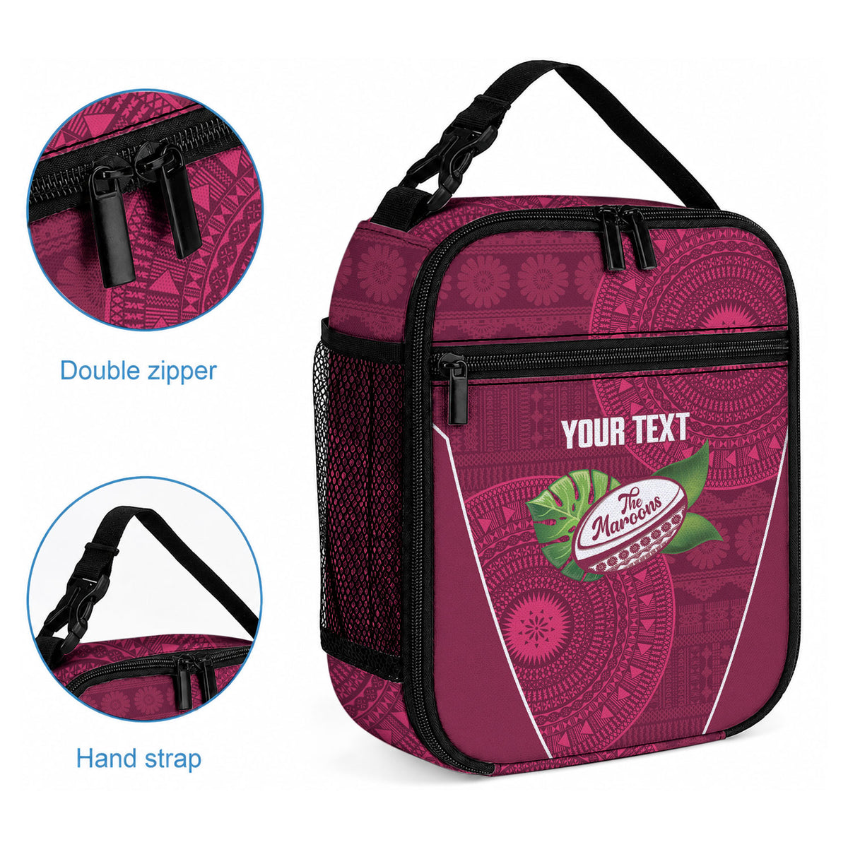 Lautoka Fiji 2026 Rugby Custom Lunch Bag Go Maroons Fijian Tapa Pattern LT14 - Polynesian Pride