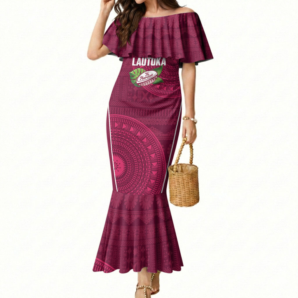 Lautoka Fiji 2026 Rugby Custom Mermaid Dress Go Maroons Fijian Tapa Pattern LT14 Women Maroon - Polynesian Pride
