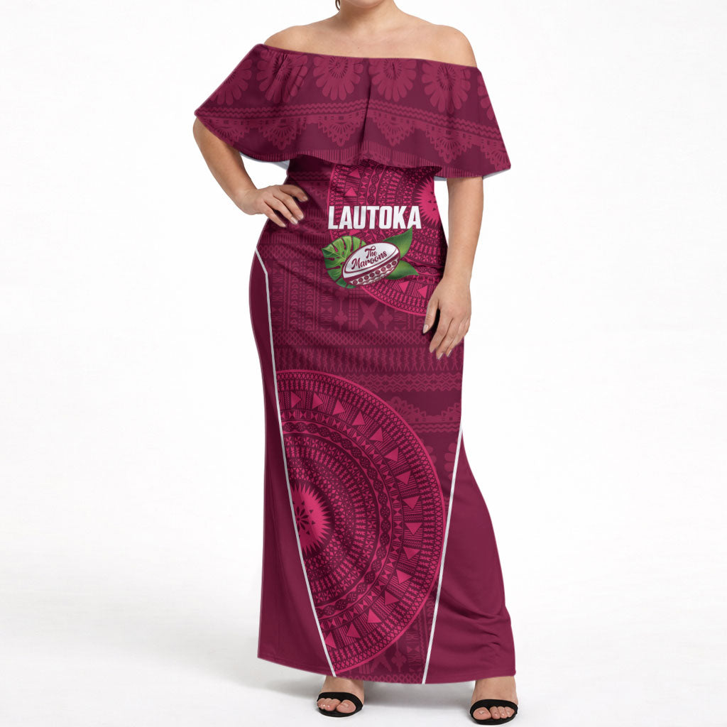 Lautoka Fiji 2026 Rugby Custom Off Shoulder Maxi Dress Go Maroons Fijian Tapa Pattern LT14 Women Maroon - Polynesian Pride