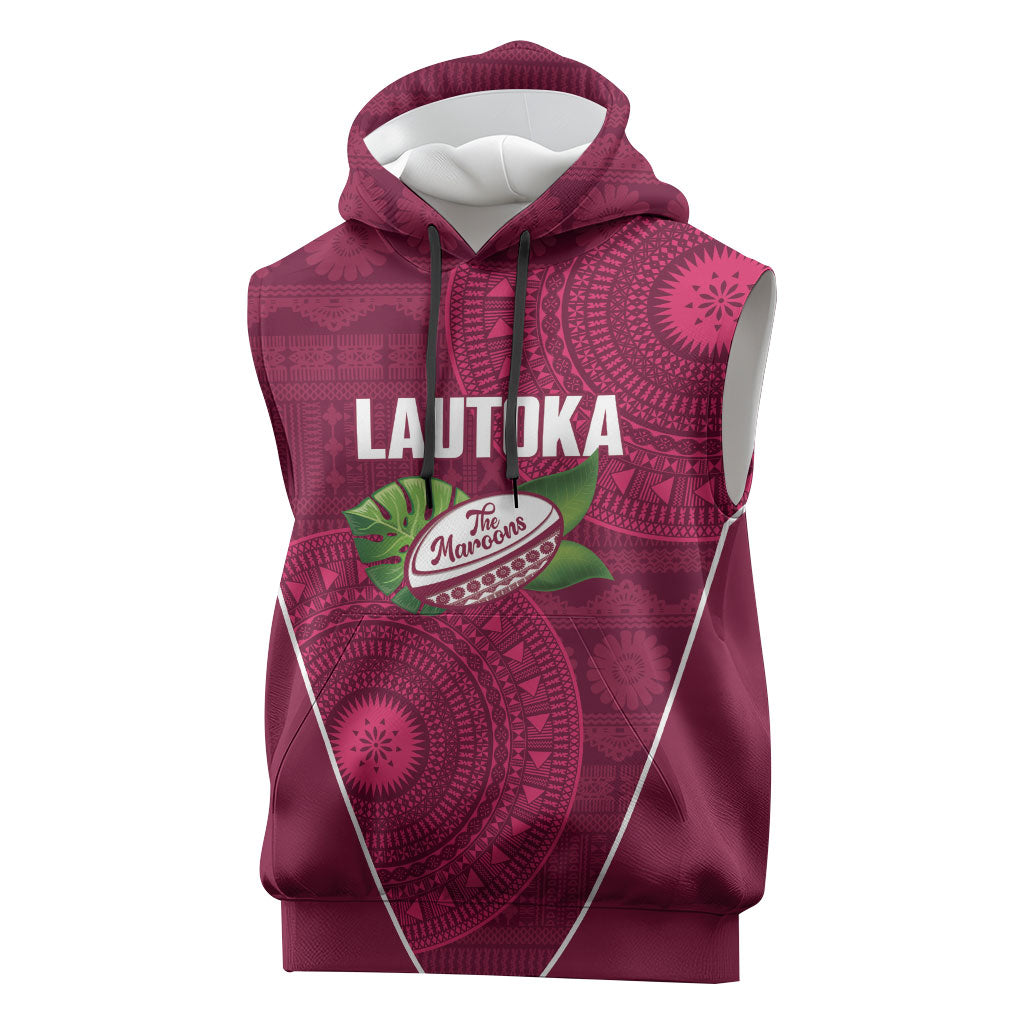 Lautoka Fiji 2026 Rugby Custom Sleeveless Hoodie Go Maroons Fijian Tapa Pattern LT14 Maroon - Polynesian Pride