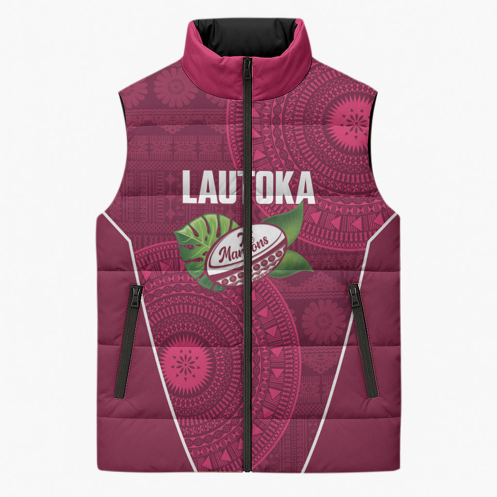 Lautoka Fiji 2026 Rugby Custom Sleeveless Puffer Jacket Go Maroons Fijian Tapa Pattern LT14 Unisex Maroon - Polynesian Pride