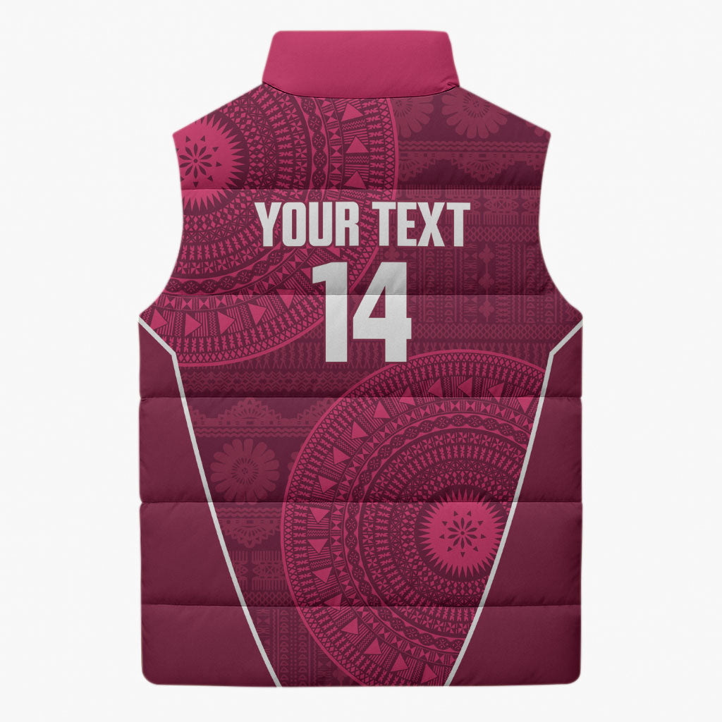 Lautoka Fiji 2026 Rugby Custom Sleeveless Puffer Jacket Go Maroons Fijian Tapa Pattern LT14 - Polynesian Pride