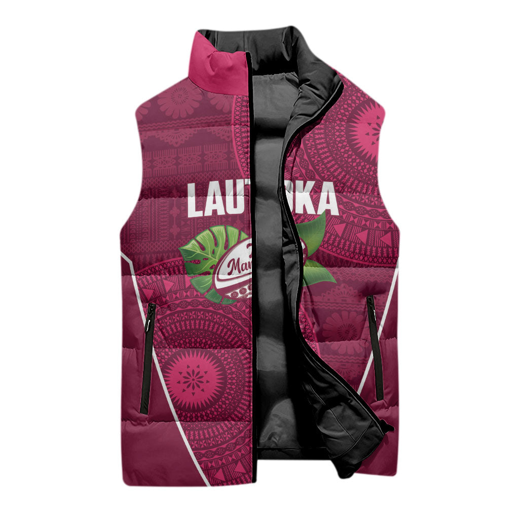 Lautoka Fiji 2026 Rugby Custom Sleeveless Puffer Jacket Go Maroons Fijian Tapa Pattern LT14 - Polynesian Pride