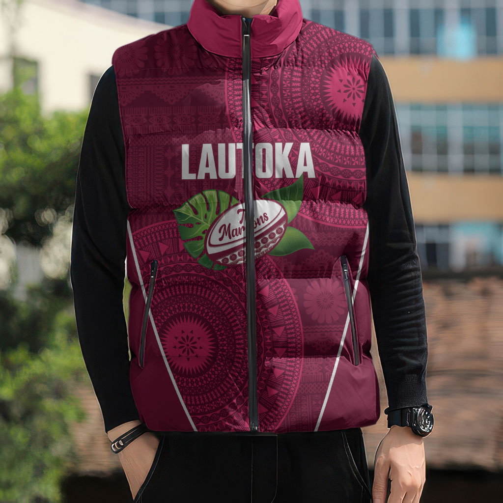 Lautoka Fiji 2026 Rugby Custom Sleeveless Puffer Jacket Go Maroons Fijian Tapa Pattern LT14 - Polynesian Pride