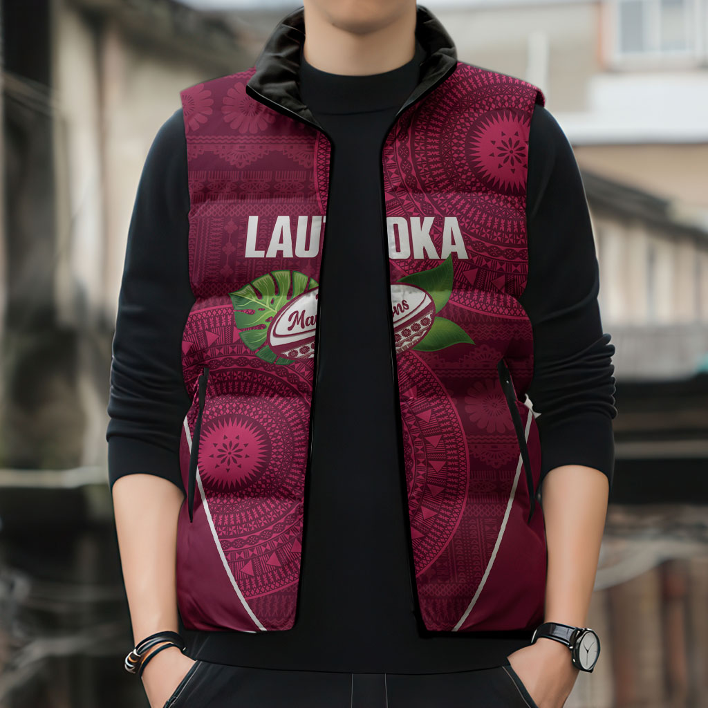 Lautoka Fiji 2026 Rugby Custom Sleeveless Puffer Jacket Go Maroons Fijian Tapa Pattern LT14 - Polynesian Pride