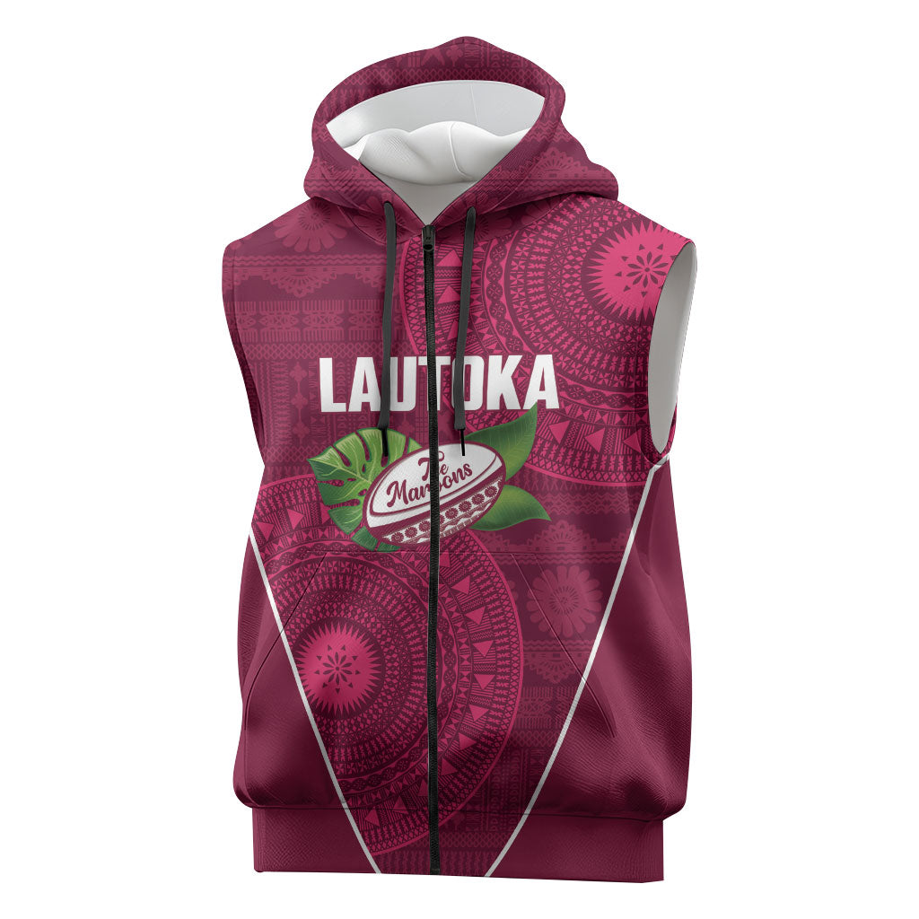 Lautoka Fiji 2026 Rugby Custom Sleeveless Zip Hoodie Go Maroons Fijian Tapa Pattern LT14 Maroon - Polynesian Pride