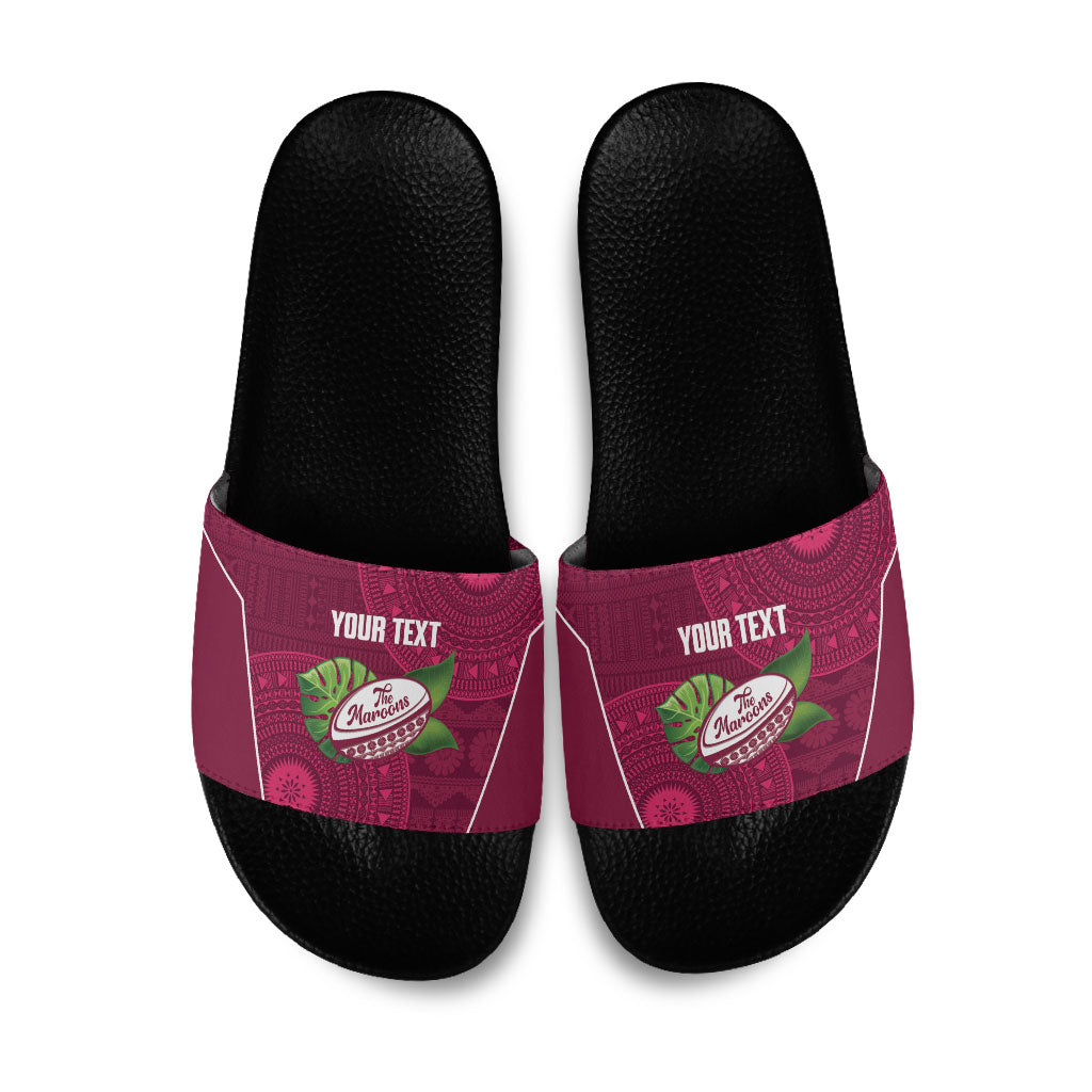 Lautoka Fiji 2026 Rugby Custom Slide Sandals Go Maroons Fijian Tapa Pattern LT14 Maroon - Polynesian Pride