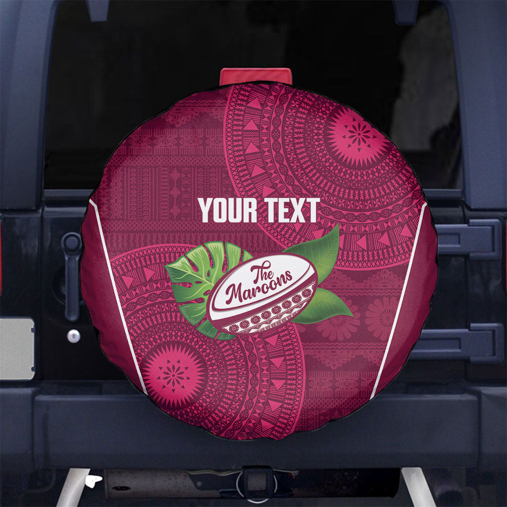 Lautoka Fiji 2026 Rugby Custom Spare Tire Cover Go Maroons Fijian Tapa Pattern LT14 No hole Maroon - Polynesian Pride