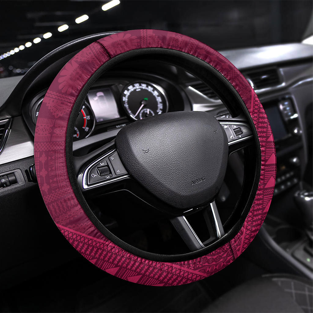 Lautoka Fiji 2026 Rugby Steering Wheel Cover Go Maroons Fijian Tapa Pattern LT14 Universal Fit Maroon - Polynesian Pride
