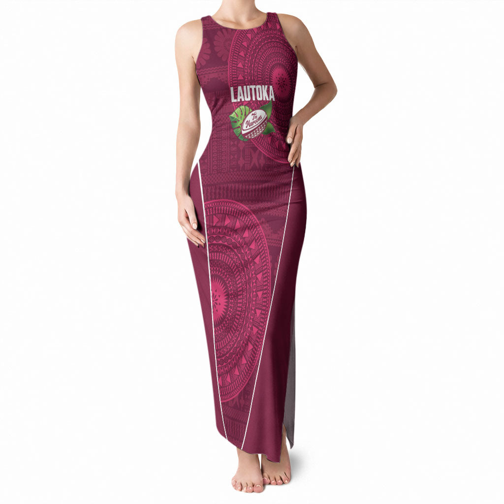 Lautoka Fiji 2026 Rugby Custom Tank Maxi Dress Go Maroons Fijian Tapa Pattern LT14 Women Maroon - Polynesian Pride