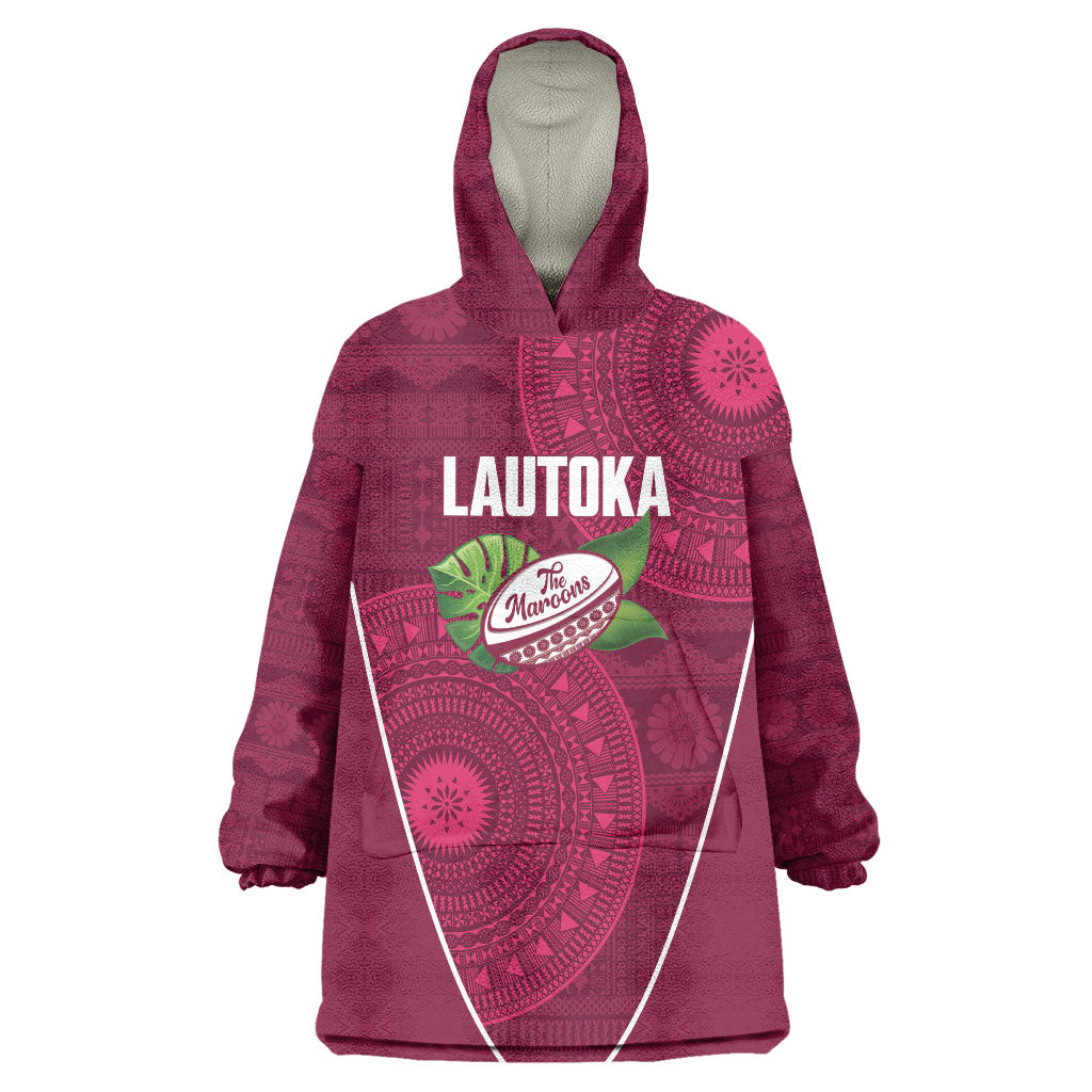 Lautoka Fiji 2026 Rugby Custom Wearable Blanket Hoodie Go Maroons Fijian Tapa Pattern LT14 One Size Maroon - Polynesian Pride