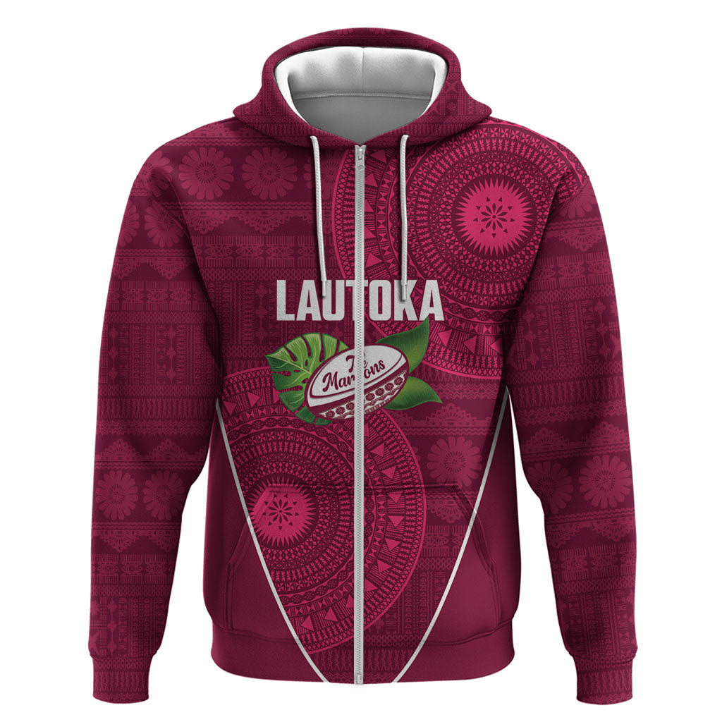 Lautoka Fiji 2026 Rugby Custom Zip Hoodie Go Maroons Fijian Tapa Pattern LT14 Zip Hoodie Maroon - Polynesian Pride