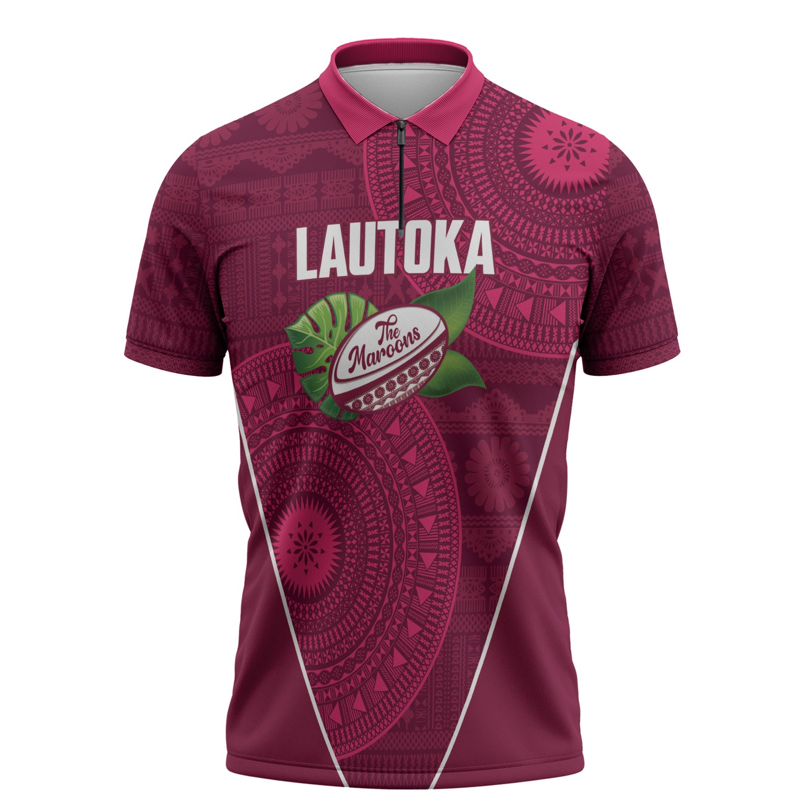 Lautoka Fiji 2026 Rugby Custom Zipper Polo Shirt Go Maroons Fijian Tapa Pattern LT14 Maroon - Polynesian Pride