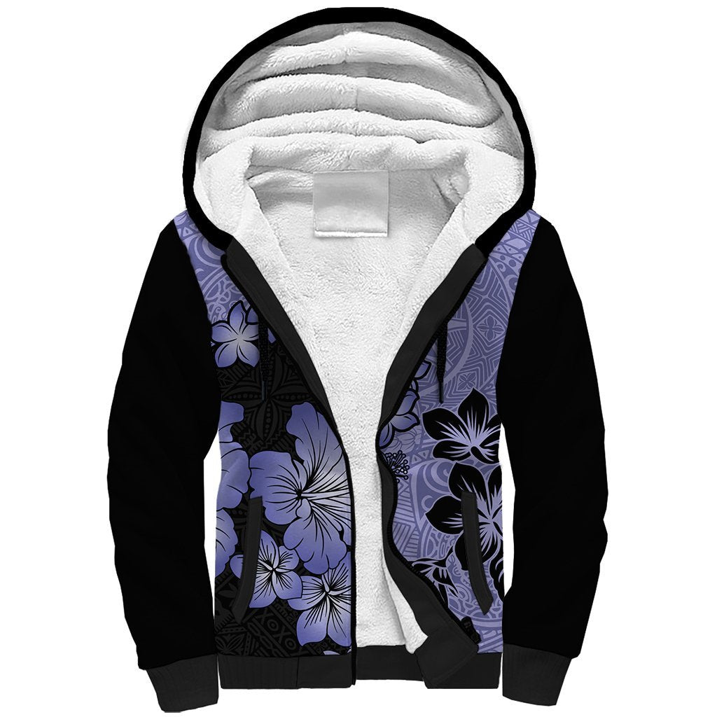 Purple Hawaii Sherpa Hoodie Tapa Cloth Mix Tropical Flowers Pastel Vibes LT14 Unisex Purple - Polynesian Pride