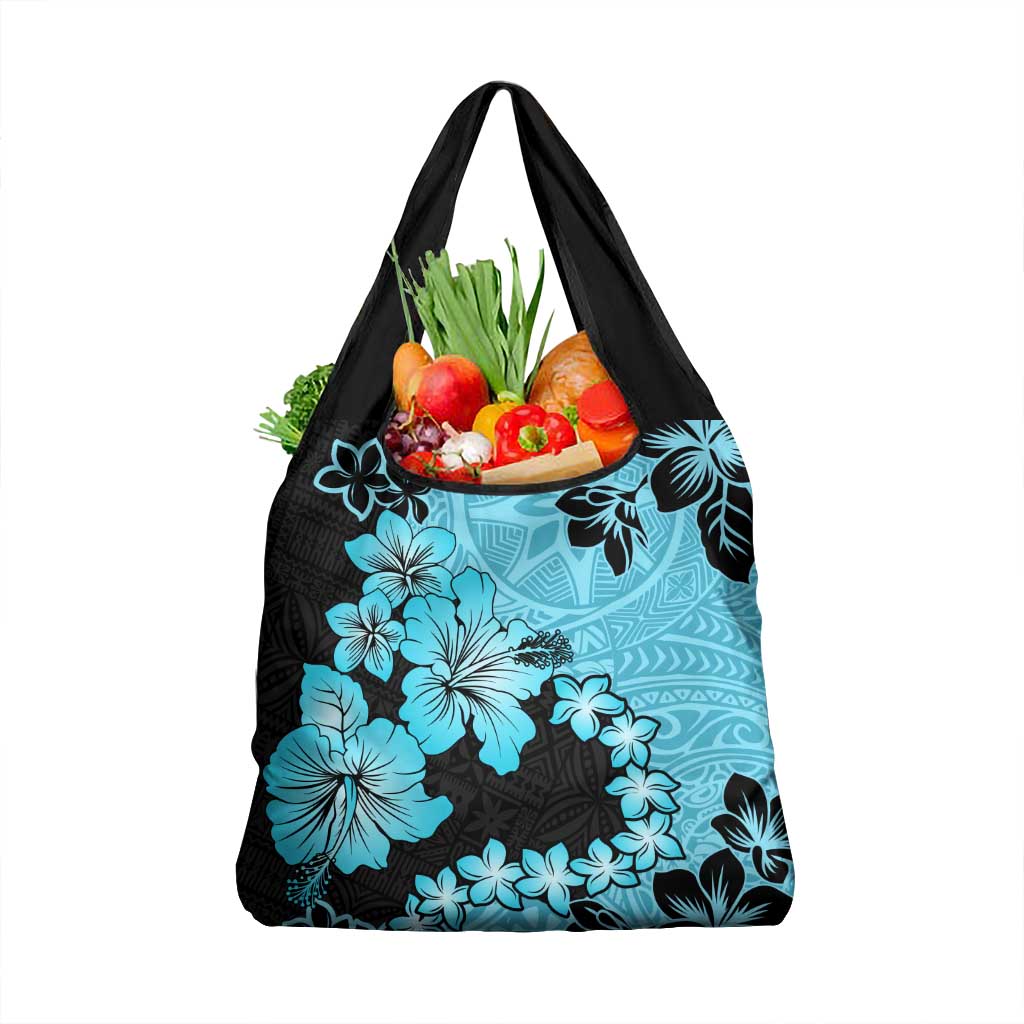 Blue Hawaii Grocery Bag Tapa Cloth Mix Tropical Flowers Pastel Vibes LT14 1-pack One Size Blue - Polynesian Pride