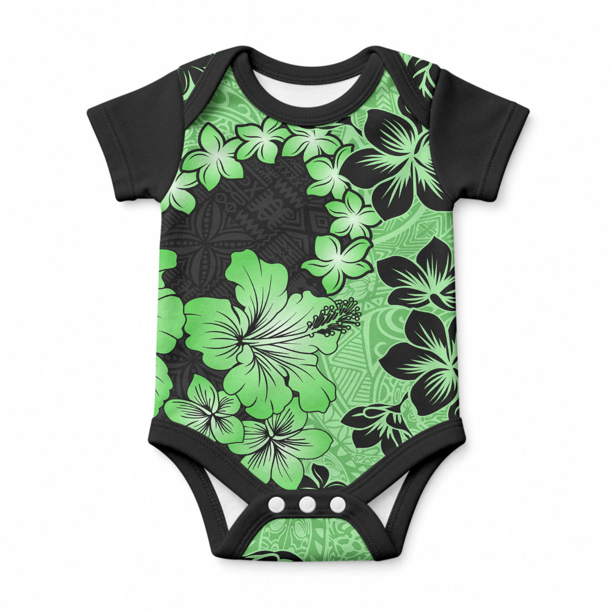 Green Hawaii Baby Onesie Tapa Cloth Mix Tropical Flowers Pastel Vibes LT14 Green - Polynesian Pride