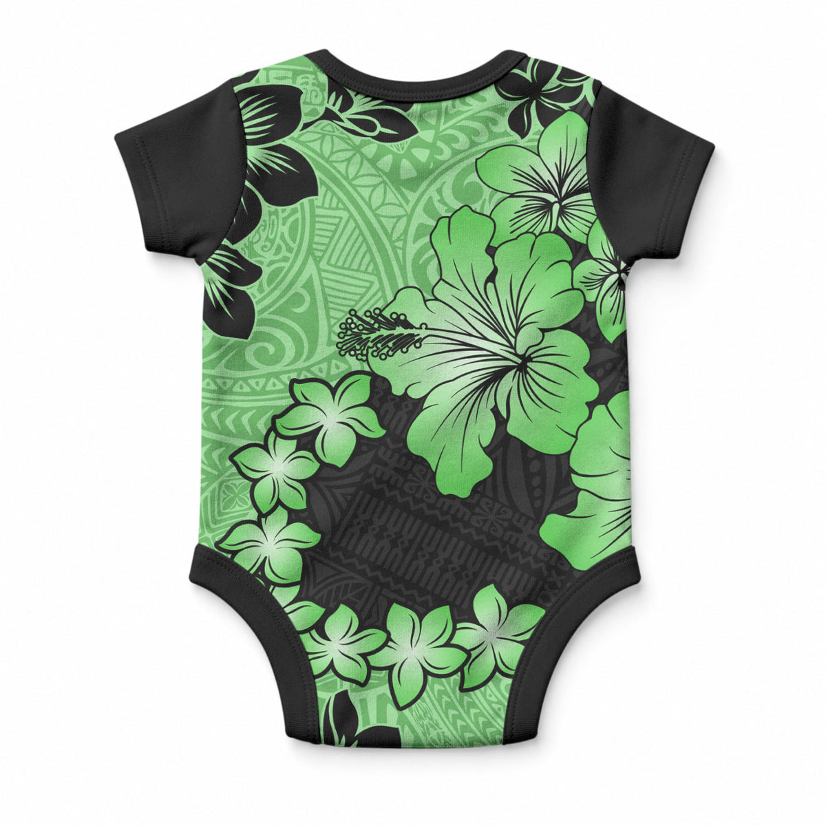 Green Hawaii Baby Onesie Tapa Cloth Mix Tropical Flowers Pastel Vibes LT14 - Polynesian Pride