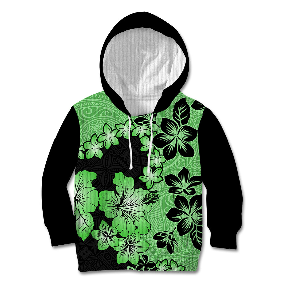 Green Hawaii Kid Hoodie Tapa Cloth Mix Tropical Flowers Pastel Vibes LT14 Green - Polynesian Pride