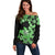 Green Hawaii Off Shoulder Sweater Tapa Cloth Mix Tropical Flowers Pastel Vibes LT14 Women Green - Polynesian Pride