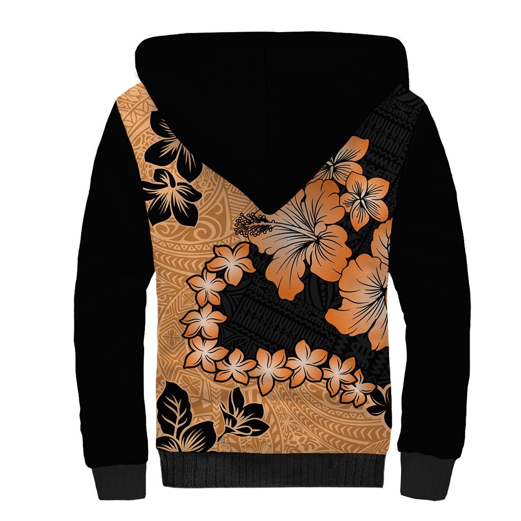 Orange Hawaii Sherpa Hoodie Tapa Cloth Mix Tropical Flowers Pastel Vibes LT14 - Polynesian Pride