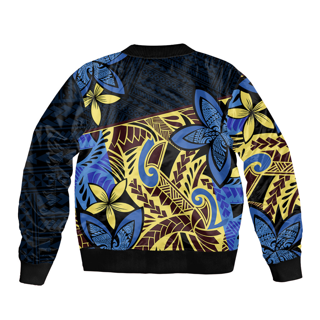 Polynesia Fabric Bomber Jacket Polynesian Tribal With Frangipani Flowers LT14 - Polynesian Pride