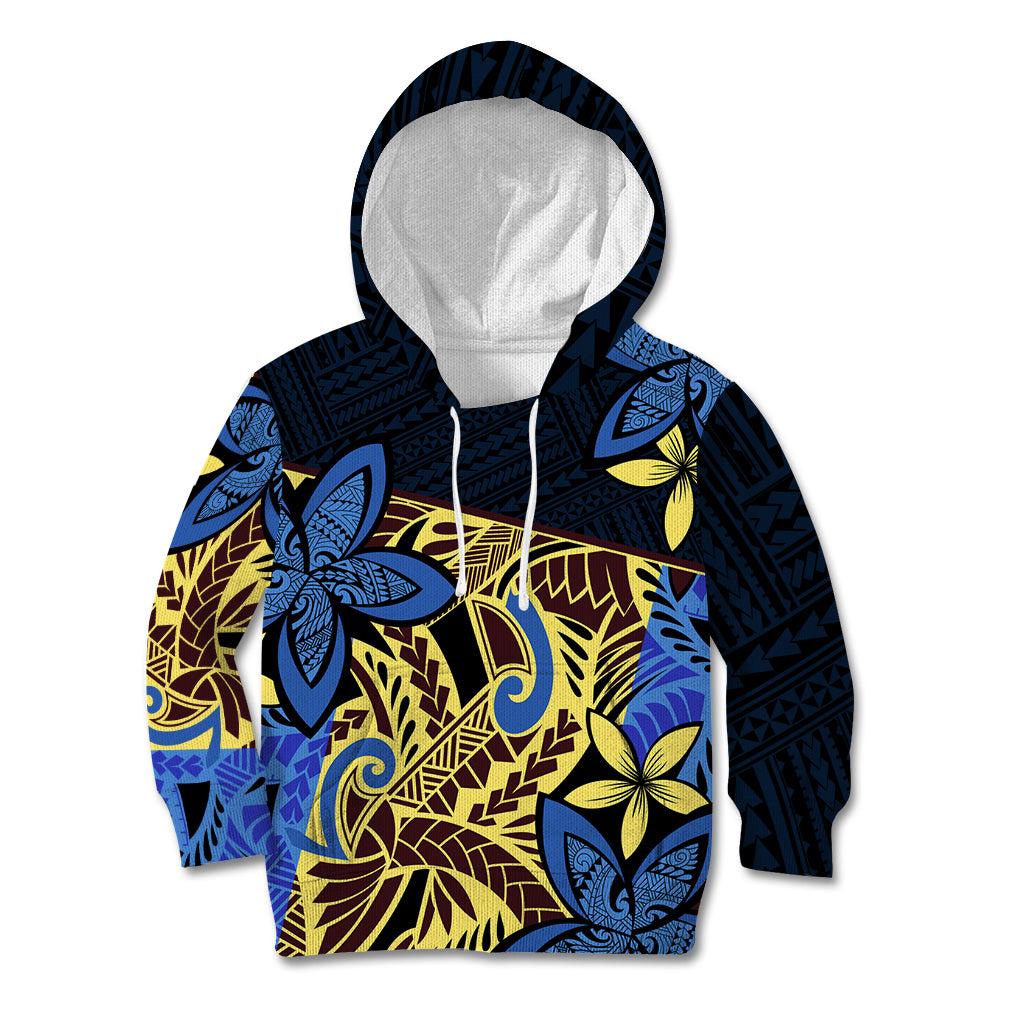 Polynesia Fabric Kid Hoodie Polynesian Tribal With Frangipani Flowers LT14 Hoodie Blue - Polynesian Pride