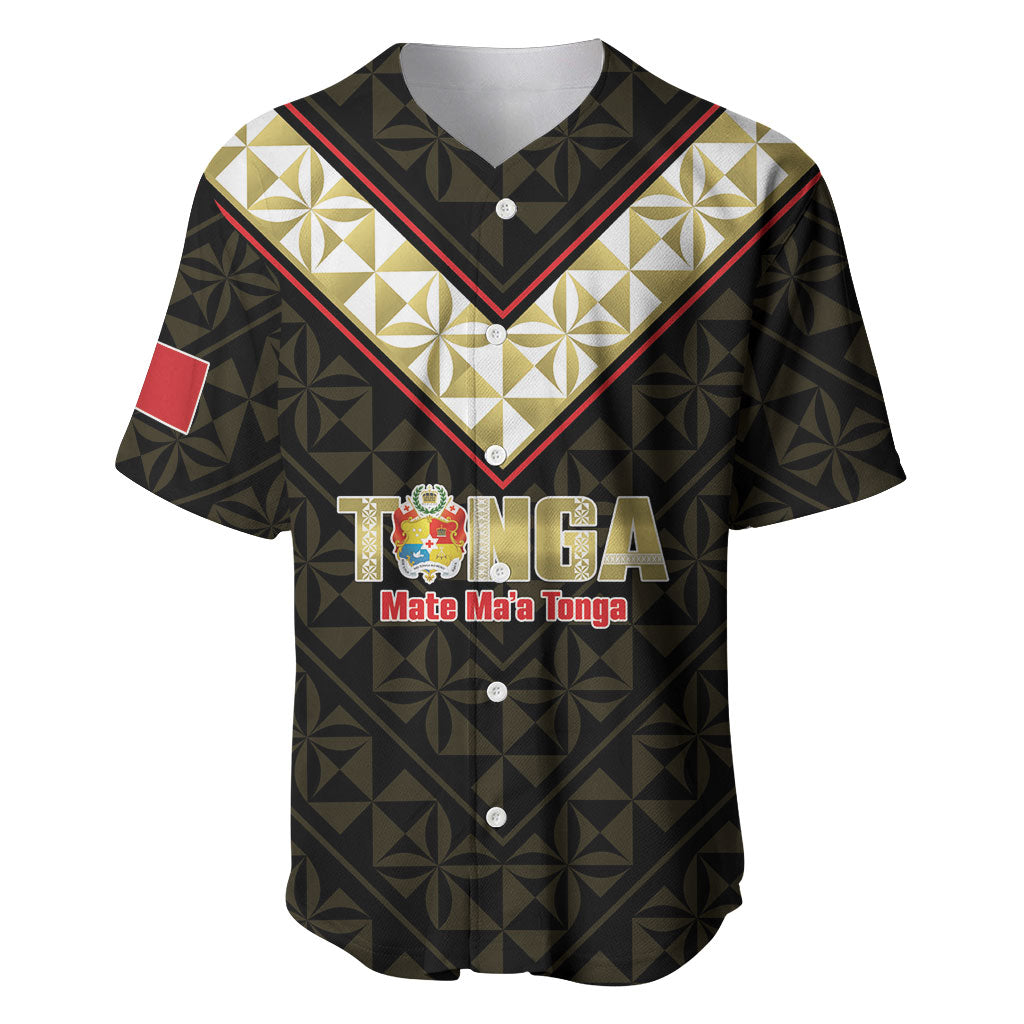 Mate Maa Tonga Rugby Custom Baseball Jersey 2026 Tongan Ngatu Pattern Black LT14 Black - Polynesian Pride