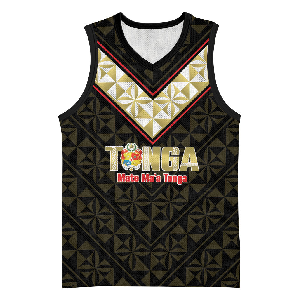 Mate Maa Tonga Rugby Custom Basketball Jersey 2026 Tongan Ngatu Pattern Black LT14 Unisex Black - Polynesian Pride