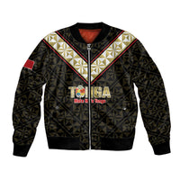 Mate Maa Tonga Rugby Custom Bomber Jacket 2026 Tongan Ngatu Pattern Black LT14 Unisex Black - Polynesian Pride