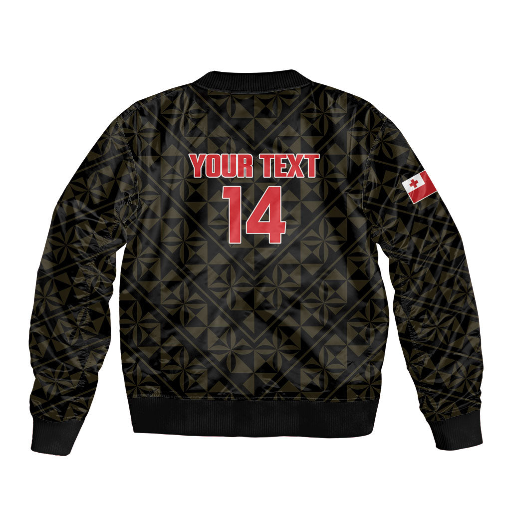 Mate Maa Tonga Rugby Custom Bomber Jacket 2026 Tongan Ngatu Pattern Black LT14 - Polynesian Pride