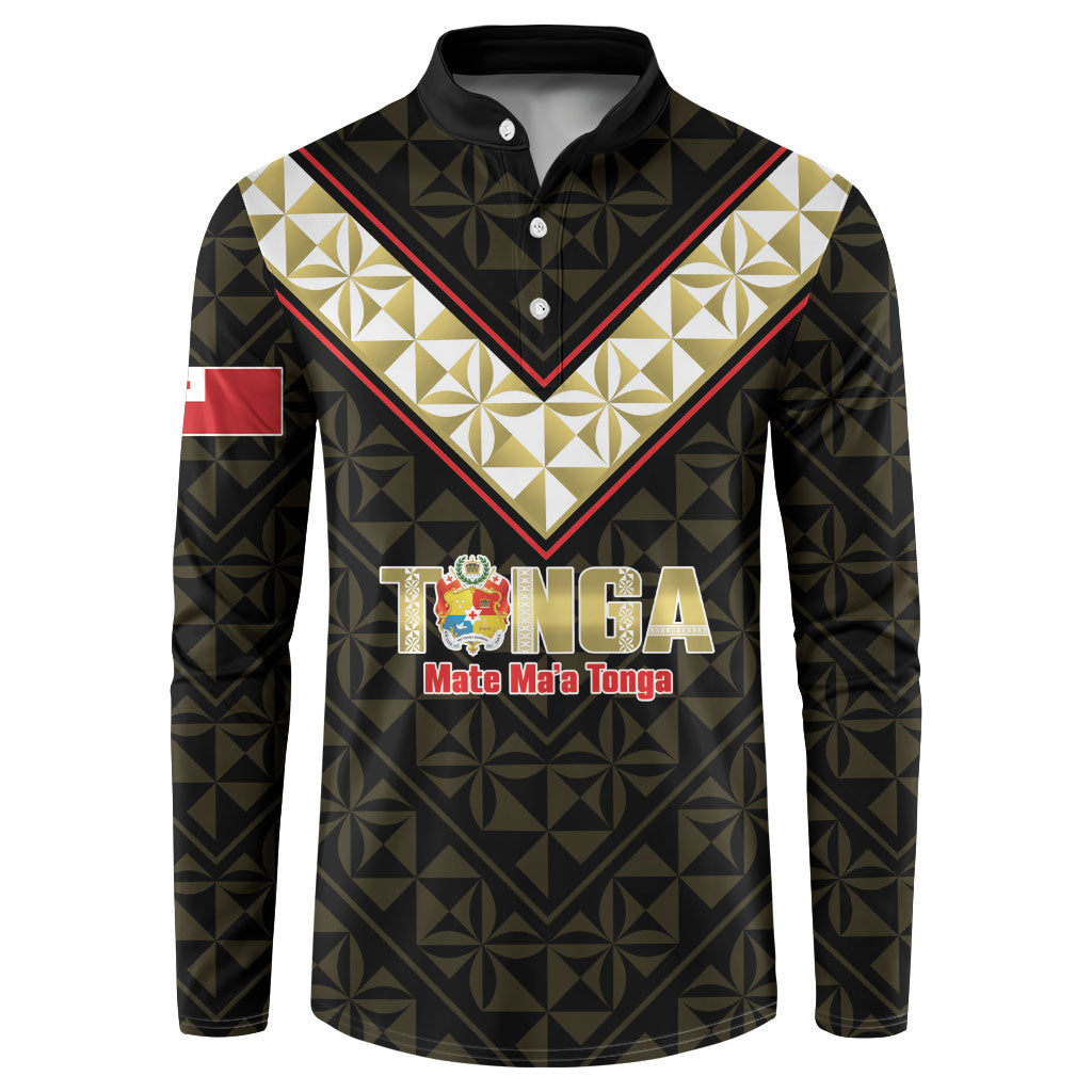 Mate Maa Tonga Rugby Custom Button Sweatshirt 2026 Tongan Ngatu Pattern Black LT14 Black - Polynesian Pride